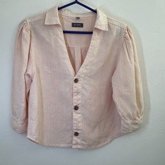 DL1961 Tops - DL 1961 Women's Pink Candice 100% Linen Elbow Sleeve Crop Blouse Top Size XS